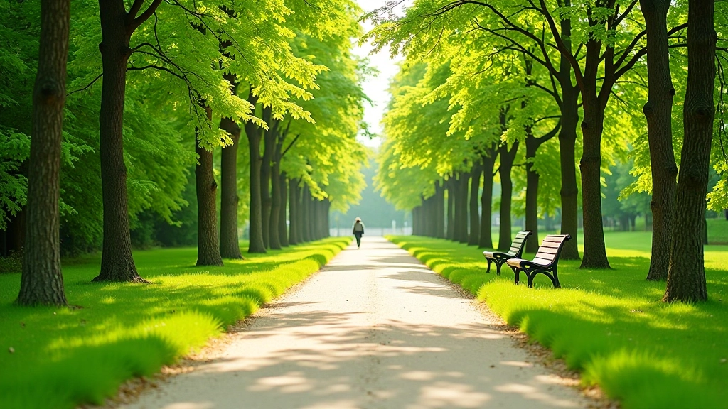 Vilniaus parkas su žaliomis medžiais, šaltiniais ir gerai žymėtu taku